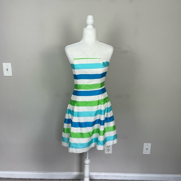 LILLY PULITZER JORDAN STRAPLESS STRIPED MINI DRESS SIZE 4 BLUE AND GREEN - Picture 7 of 16